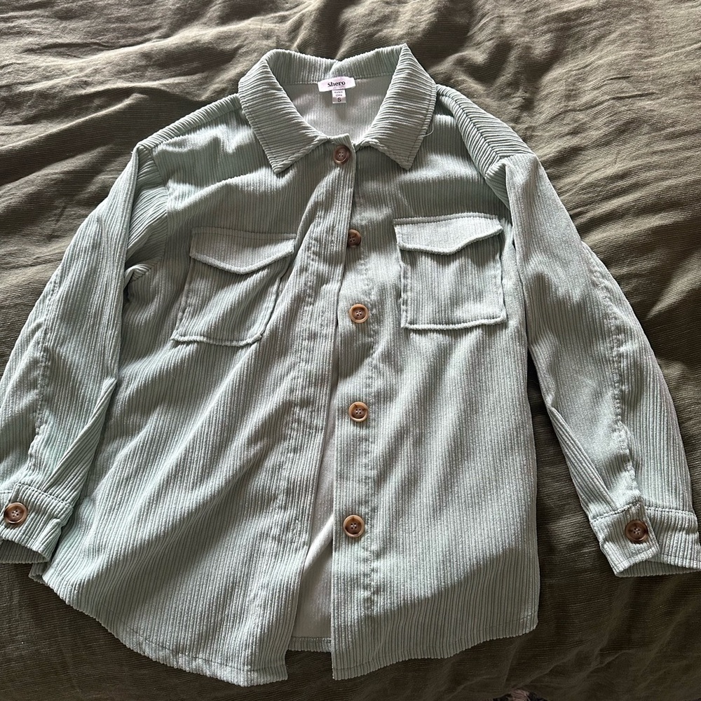 light teal corduroy shirt